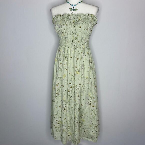 H & M Light green floral daisy print strapless midi dress - Picture 6 of 9